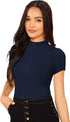 Women Navy Blue Round Neck Half Sleeves T-Shirt